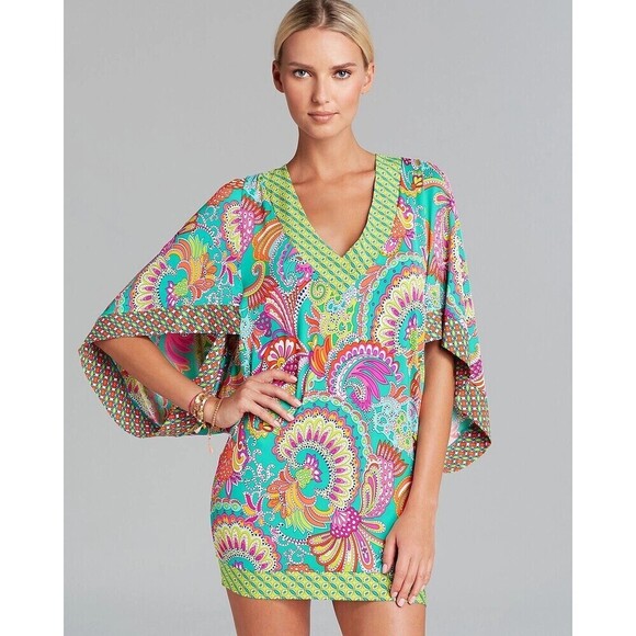 Trina Turk Other - Trina Turk Tunic Top Womens Medium Multicolor Paisley Kimono Sleeve Boho V Neck